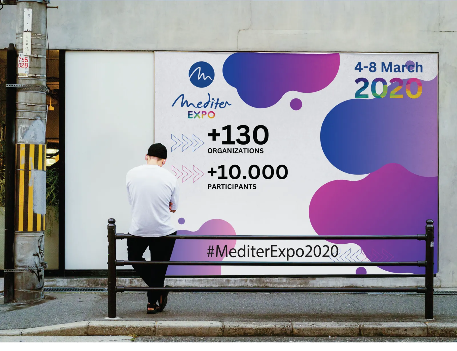 A street billboard for Mediter Expo, 4–8 March 2020: 130+ organizations, 10,000+ participants