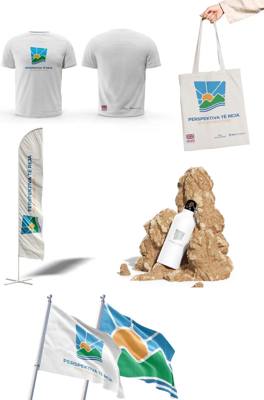 Programme merchandise: T-shirts, tote bag, beach flag, bottle and flags