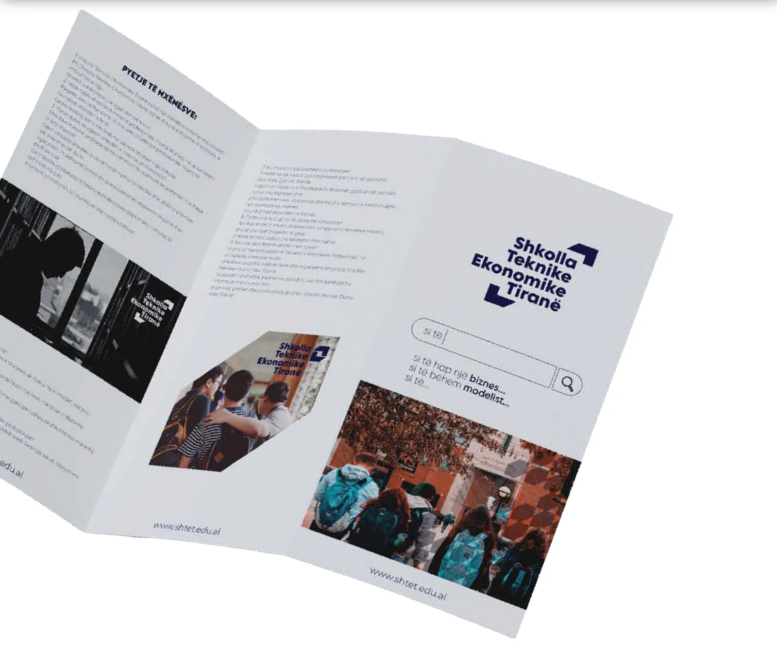 A tri-fold school brochure in the new identity
