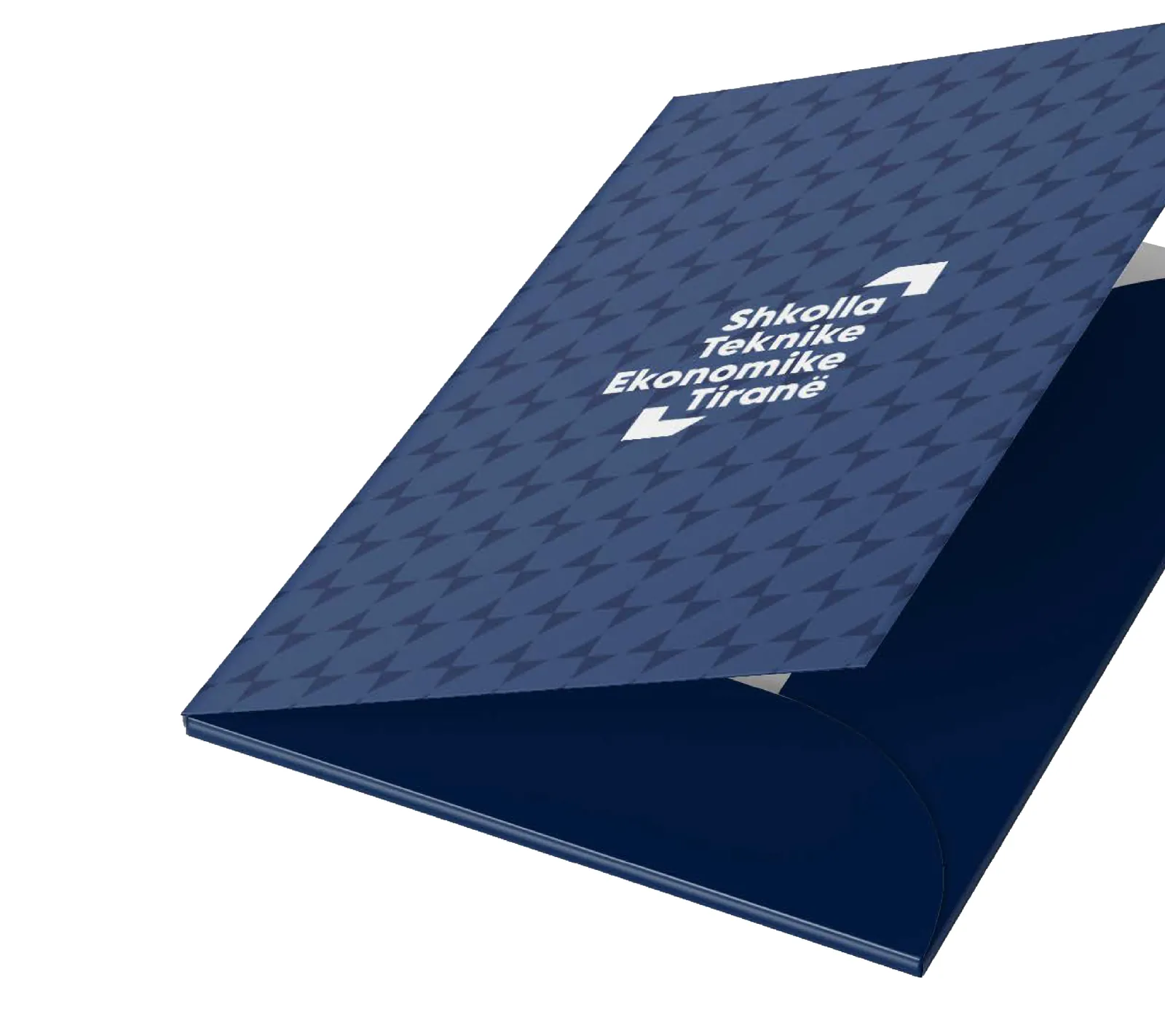 A presentation folder patterned with the logo icon